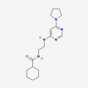 molecular formula C17H27N5O B5422575 N-(2-{[6-(1-pyrrolidinyl)-4-pyrimidinyl]amino}ethyl)cyclohexanecarboxamide 