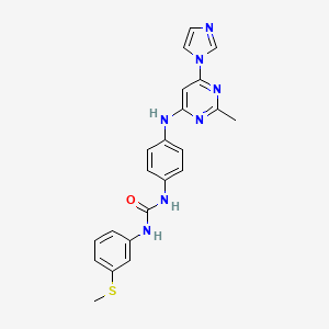molecular formula C22H21N7OS B5422595 N-(4-{[6-(1H-imidazol-1-yl)-2-methyl-4-pyrimidinyl]amino}phenyl)-N'-[3-(methylthio)phenyl]urea 