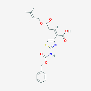 molecular formula C21H22N2O6S B054233 (E)-5-(3-methylbut-2-enoxy)-5-oxo-2-[2-(phenylmethoxycarbonylamino)-1,3-thiazol-4-yl]pent-2-enoic acid CAS No. 115065-79-7