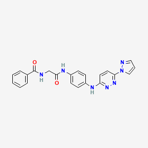 molecular formula C22H19N7O2 B5427335 N-{2-oxo-2-[(4-{[6-(1H-pyrazol-1-yl)-3-pyridazinyl]amino}phenyl)amino]ethyl}benzamide 