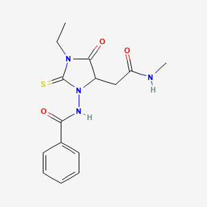 molecular formula C15H18N4O3S B5427551 N-{3-ETHYL-5-[(METHYLCARBAMOYL)METHYL]-4-OXO-2-SULFANYLIDENEIMIDAZOLIDIN-1-YL}BENZAMIDE 