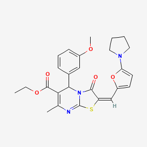 molecular formula C26H27N3O5S B5428024 ethyl 5-(3-methoxyphenyl)-7-methyl-3-oxo-2-{[5-(1-pyrrolidinyl)-2-furyl]methylene}-2,3-dihydro-5H-[1,3]thiazolo[3,2-a]pyrimidine-6-carboxylate 