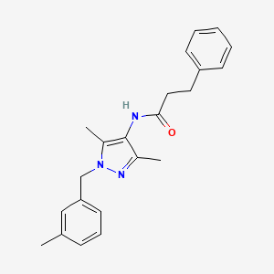 molecular formula C22H25N3O B5428622 N-[3,5-dimethyl-1-(3-methylbenzyl)-1H-pyrazol-4-yl]-3-phenylpropanamide 