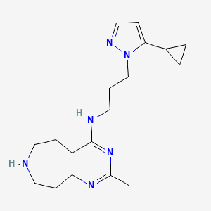 molecular formula C18H26N6 B5429574 N-[3-(5-cyclopropyl-1H-pyrazol-1-yl)propyl]-2-methyl-6,7,8,9-tetrahydro-5H-pyrimido[4,5-d]azepin-4-amine dihydrochloride 