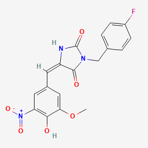 molecular formula C18H14FN3O6 B5430153 (5E)-3-(4-fluorobenzyl)-5-(4-hydroxy-3-methoxy-5-nitrobenzylidene)imidazolidine-2,4-dione 