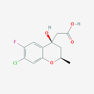 molecular formula C12H12ClFO4 B054304 7-Chloro-6-fluoro-4-hydroxy-2-methylchroman-4-acetic acid CAS No. 111477-47-5