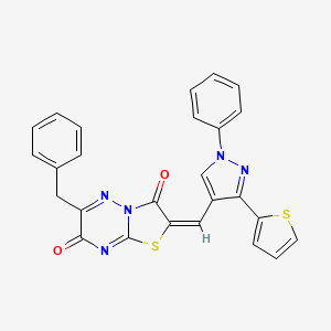 molecular formula C26H17N5O2S2 B5431146 (2E)-6-benzyl-2-{[1-phenyl-3-(thiophen-2-yl)-1H-pyrazol-4-yl]methylidene}-7H-[1,3]thiazolo[3,2-b][1,2,4]triazine-3,7(2H)-dione 
