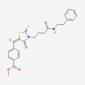 molecular formula C24H24N2O4S2 B5431156 methyl 4-[(E)-[4-oxo-3-[4-oxo-4-(2-phenylethylamino)butyl]-2-sulfanylidene-1,3-thiazolidin-5-ylidene]methyl]benzoate 