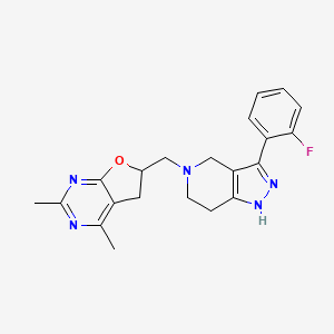 molecular formula C21H22FN5O B5437024 6-[[3-(2-Fluorophenyl)-1,4,6,7-tetrahydropyrazolo[4,3-c]pyridin-5-yl]methyl]-2,4-dimethyl-5,6-dihydrofuro[2,3-d]pyrimidine 