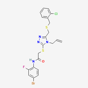 molecular formula C21H19BrClFN4OS2 B5437496 N-(4-bromo-2-fluorophenyl)-2-[[5-[(2-chlorophenyl)methylsulfanylmethyl]-4-prop-2-enyl-1,2,4-triazol-3-yl]sulfanyl]acetamide 