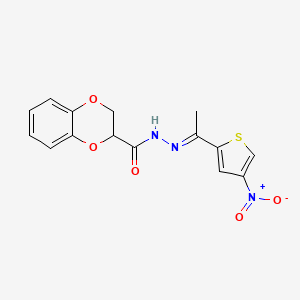 molecular formula C15H13N3O5S B5437765 N-[(E)-1-(4-nitrothiophen-2-yl)ethylideneamino]-2,3-dihydro-1,4-benzodioxine-3-carboxamide 