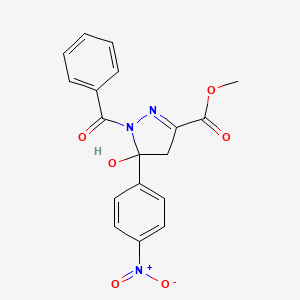 molecular formula C18H15N3O6 B5440736 methyl 5-hydroxy-5-(4-nitrophenyl)-1-(phenylcarbonyl)-4,5-dihydro-1H-pyrazole-3-carboxylate 