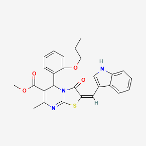 molecular formula C27H25N3O4S B5442222 methyl (2E)-2-(1H-indol-3-ylmethylidene)-7-methyl-3-oxo-5-(2-propoxyphenyl)-5H-[1,3]thiazolo[3,2-a]pyrimidine-6-carboxylate 