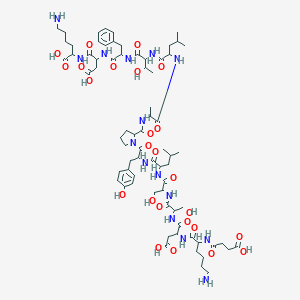 molecular formula C72H109N15O25 B054428 Suc-DL-Lys-DL-Asp-DL-Ser-DL-Ser-DL-Leu-DL-Tyr-DL-Pro-DL-Ala-DL-Leu-DL-xiThr-DL-Phe-DL-Asp-DL-Lys-OH CAS No. 120944-74-3