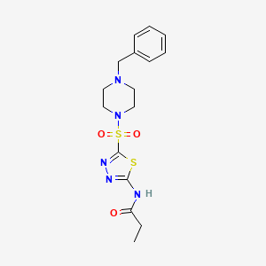 molecular formula C16H21N5O3S2 B5443897 N-{5-[(4-benzyl-1-piperazinyl)sulfonyl]-1,3,4-thiadiazol-2-yl}propanamide 