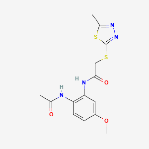 molecular formula C14H16N4O3S2 B5445577 N-[2-(acetylamino)-5-methoxyphenyl]-2-[(5-methyl-1,3,4-thiadiazol-2-yl)thio]acetamide 