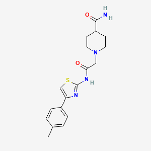 molecular formula C18H22N4O2S B5445696 1-[(4-p-Tolyl-thiazol-2-ylcarbamoyl)-methyl]-piperidine-4-carboxylic acid amide 