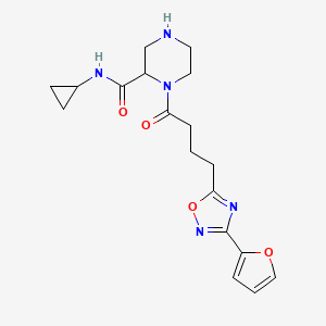 molecular formula C18H23N5O4 B5445771 N-cyclopropyl-1-{4-[3-(2-furyl)-1,2,4-oxadiazol-5-yl]butanoyl}-2-piperazinecarboxamide 