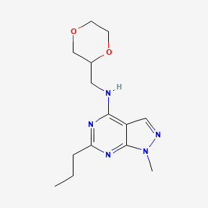 molecular formula C14H21N5O2 B5446406 N-(1,4-dioxan-2-ylmethyl)-1-methyl-6-propyl-1H-pyrazolo[3,4-d]pyrimidin-4-amine 