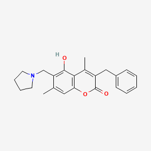 molecular formula C23H25NO3 B5446550 3-benzyl-5-hydroxy-4,7-dimethyl-6-(1-pyrrolidinylmethyl)-2H-chromen-2-one 