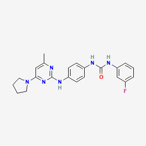 molecular formula C22H23FN6O B5446740 N-(3-fluorophenyl)-N'-(4-{[4-methyl-6-(1-pyrrolidinyl)-2-pyrimidinyl]amino}phenyl)urea 