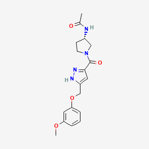 molecular formula C18H22N4O4 B5446822 N-[(3S)-1-({5-[(3-methoxyphenoxy)methyl]-1H-pyrazol-3-yl}carbonyl)pyrrolidin-3-yl]acetamide 