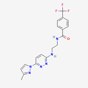 molecular formula C18H17F3N6O B5446961 N-(2-{[6-(3-methyl-1H-pyrazol-1-yl)-3-pyridazinyl]amino}ethyl)-4-(trifluoromethyl)benzamide 