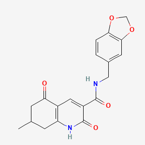 molecular formula C19H18N2O5 B5447002 N-[(2H-1,3-BENZODIOXOL-5-YL)METHYL]-7-METHYL-2,5-DIOXO-1,2,5,6,7,8-HEXAHYDROQUINOLINE-3-CARBOXAMIDE 