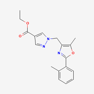 molecular formula C18H19N3O3 B5448597 ethyl 1-{[5-methyl-2-(2-methylphenyl)-1,3-oxazol-4-yl]methyl}-1H-pyrazole-4-carboxylate 