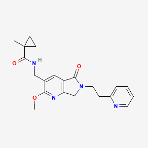 molecular formula C21H24N4O3 B5448656 N-{[2-methoxy-5-oxo-6-(2-pyridin-2-ylethyl)-6,7-dihydro-5H-pyrrolo[3,4-b]pyridin-3-yl]methyl}-1-methylcyclopropanecarboxamide 