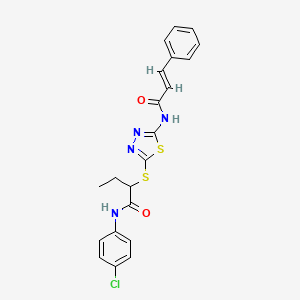 molecular formula C21H19ClN4O2S2 B5448737 N-{5-[(1-{[(4-chlorophenyl)amino]carbonyl}propyl)thio]-1,3,4-thiadiazol-2-yl}-3-phenylacrylamide 