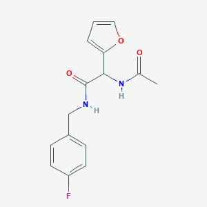 molecular formula C15H15FN2O3 B054488 alpha-Acetamido-N-(4-fluorobenzyl)-alpha-(furan-2-yl)acetamide CAS No. 124421-36-9