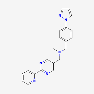 molecular formula C21H20N6 B5450024 N-methyl-1-[4-(1H-pyrazol-1-yl)phenyl]-N-{[2-(2-pyridinyl)-5-pyrimidinyl]methyl}methanamine 