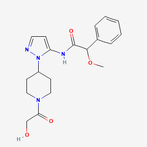 molecular formula C19H24N4O4 B5450249 N-[1-(1-glycoloylpiperidin-4-yl)-1H-pyrazol-5-yl]-2-methoxy-2-phenylacetamide 