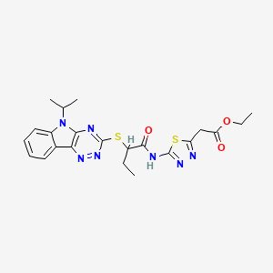 molecular formula C22H25N7O3S2 B5450280 ETHYL 2-[5-(2-{[5-(PROPAN-2-YL)-5H-[1,2,4]TRIAZINO[5,6-B]INDOL-3-YL]SULFANYL}BUTANAMIDO)-1,3,4-THIADIAZOL-2-YL]ACETATE 