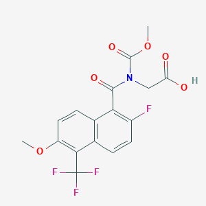 molecular formula C17H13F4NO6 B054532 N-((2-Fluoro-6-methoxy-5-(trifluoromethyl)-1-naphthalenyl)carbonyl)-N-(methoxycarbonyl)glycine CAS No. 122670-49-9