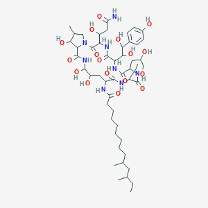molecular formula C51H82N8O17 B054558 N-[3-(3-amino-1-hydroxy-3-oxopropyl)-6-[1,2-dihydroxy-2-(4-hydroxyphenyl)ethyl]-11,20,21,25-tetrahydroxy-15-(1-hydroxyethyl)-26-methyl-2,5,8,14,17,23-hexaoxo-1,4,7,13,16,22-hexazatricyclo[22.3.0.09,13]heptacosan-18-yl]-10,12-dimethyltetradecanamide CAS No. 120300-08-5