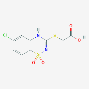 molecular formula C9H7ClN2O4S2 B054564 3-[(Carboxymethyl)thio]-6-chloro-4H-1,2,4-benzothiadiazine 1,1-dioxide CAS No. 114260-70-7