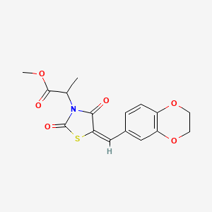 molecular formula C16H15NO6S B5458516 methyl 2-[(5E)-5-(2,3-dihydro-1,4-benzodioxin-6-ylmethylidene)-2,4-dioxo-1,3-thiazolidin-3-yl]propanoate 