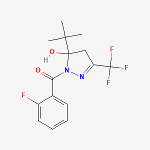 molecular formula C15H16F4N2O2 B5458883 [5-(TERT-BUTYL)-5-HYDROXY-3-(TRIFLUOROMETHYL)-4,5-DIHYDRO-1H-PYRAZOL-1-YL](2-FLUOROPHENYL)METHANONE 