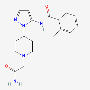 molecular formula C18H23N5O2 B5459769 N-{1-[1-(2-amino-2-oxoethyl)piperidin-4-yl]-1H-pyrazol-5-yl}-2-methylbenzamide 
