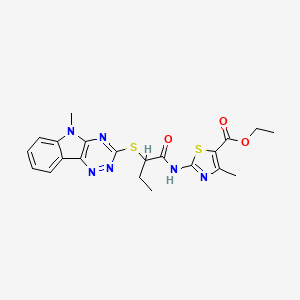 molecular formula C21H22N6O3S2 B5460029 ethyl 4-methyl-2-({2-[(5-methyl-5H-[1,2,4]triazino[5,6-b]indol-3-yl)sulfanyl]butanoyl}amino)-1,3-thiazole-5-carboxylate 