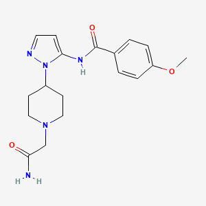 molecular formula C18H23N5O3 B5462637 N-{1-[1-(2-amino-2-oxoethyl)piperidin-4-yl]-1H-pyrazol-5-yl}-4-methoxybenzamide 