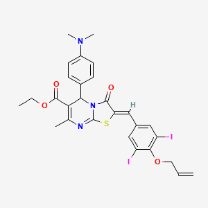 molecular formula C28H27I2N3O4S B5462715 ethyl (2Z)-2-[(3,5-diiodo-4-prop-2-enoxyphenyl)methylidene]-5-[4-(dimethylamino)phenyl]-7-methyl-3-oxo-5H-[1,3]thiazolo[3,2-a]pyrimidine-6-carboxylate 