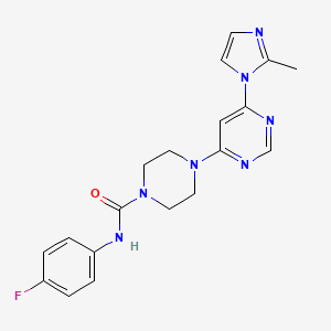 molecular formula C19H20FN7O B5462928 N-(4-fluorophenyl)-4-[6-(2-methyl-1H-imidazol-1-yl)-4-pyrimidinyl]-1-piperazinecarboxamide 