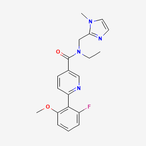 molecular formula C20H21FN4O2 B5463222 N-ethyl-6-(2-fluoro-6-methoxyphenyl)-N-[(1-methyl-1H-imidazol-2-yl)methyl]nicotinamide 