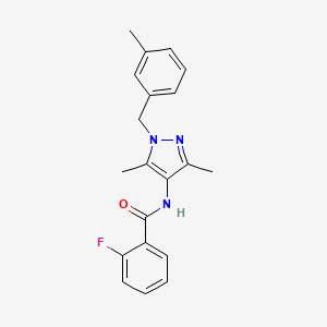 molecular formula C20H20FN3O B5463415 N-[3,5-dimethyl-1-[(3-methylphenyl)methyl]pyrazol-4-yl]-2-fluorobenzamide 