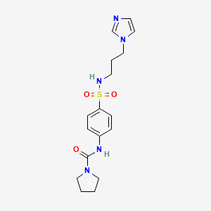 molecular formula C17H23N5O3S B5464069 N-[4-(3-imidazol-1-ylpropylsulfamoyl)phenyl]pyrrolidine-1-carboxamide 