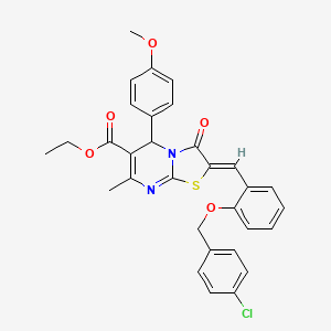 molecular formula C31H27ClN2O5S B5464504 Ethyl (2Z)-2-({2-[(4-chlorophenyl)methoxy]phenyl}methylidene)-5-(4-methoxyphenyl)-7-methyl-3-oxo-2H,3H,5H-[1,3]thiazolo[3,2-A]pyrimidine-6-carboxylate 