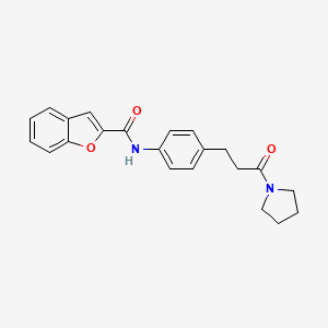 molecular formula C22H22N2O3 B5464975 N-{4-[3-oxo-3-(1-pyrrolidinyl)propyl]phenyl}-1-benzofuran-2-carboxamide 